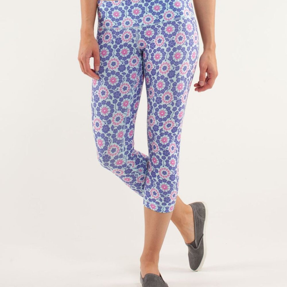 Lululemon Wunder Under Crop Leggings 4 Mint Purple Pink Twiggy Printed Power